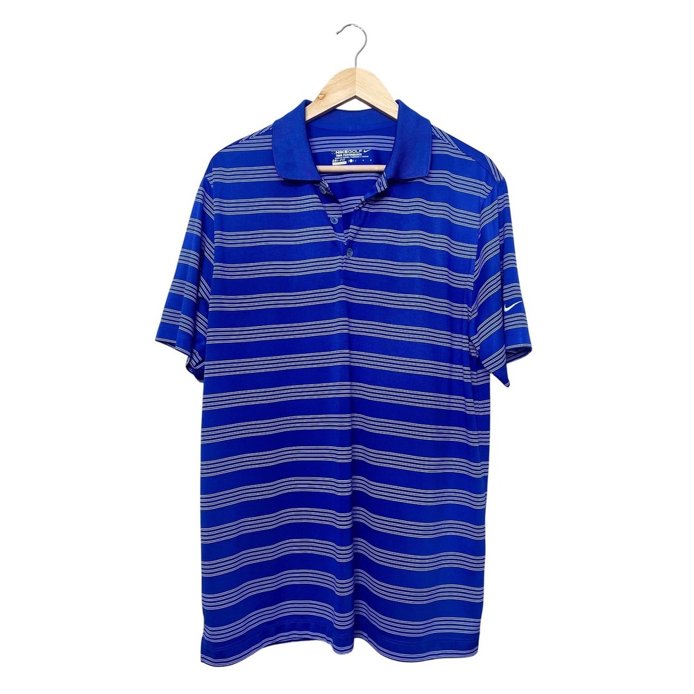 Nike Golf Tour Performance Dri-FIT Polo Shirt Mens L Blue Striped Short Sleeve